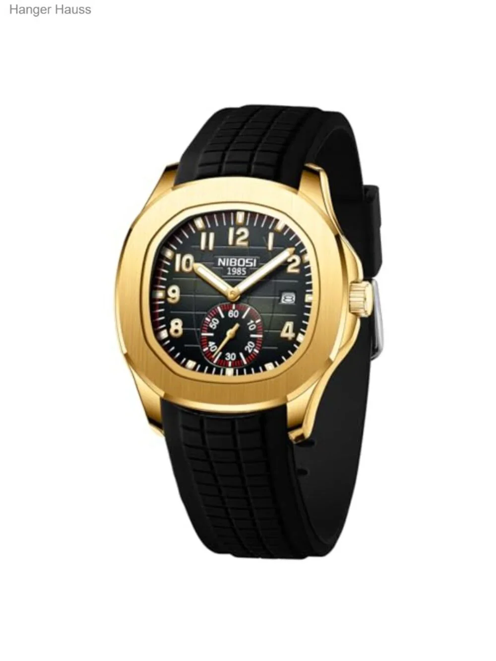 Men's Analog Watch Black Silicone Strap Date Display Quartz Water Resistant